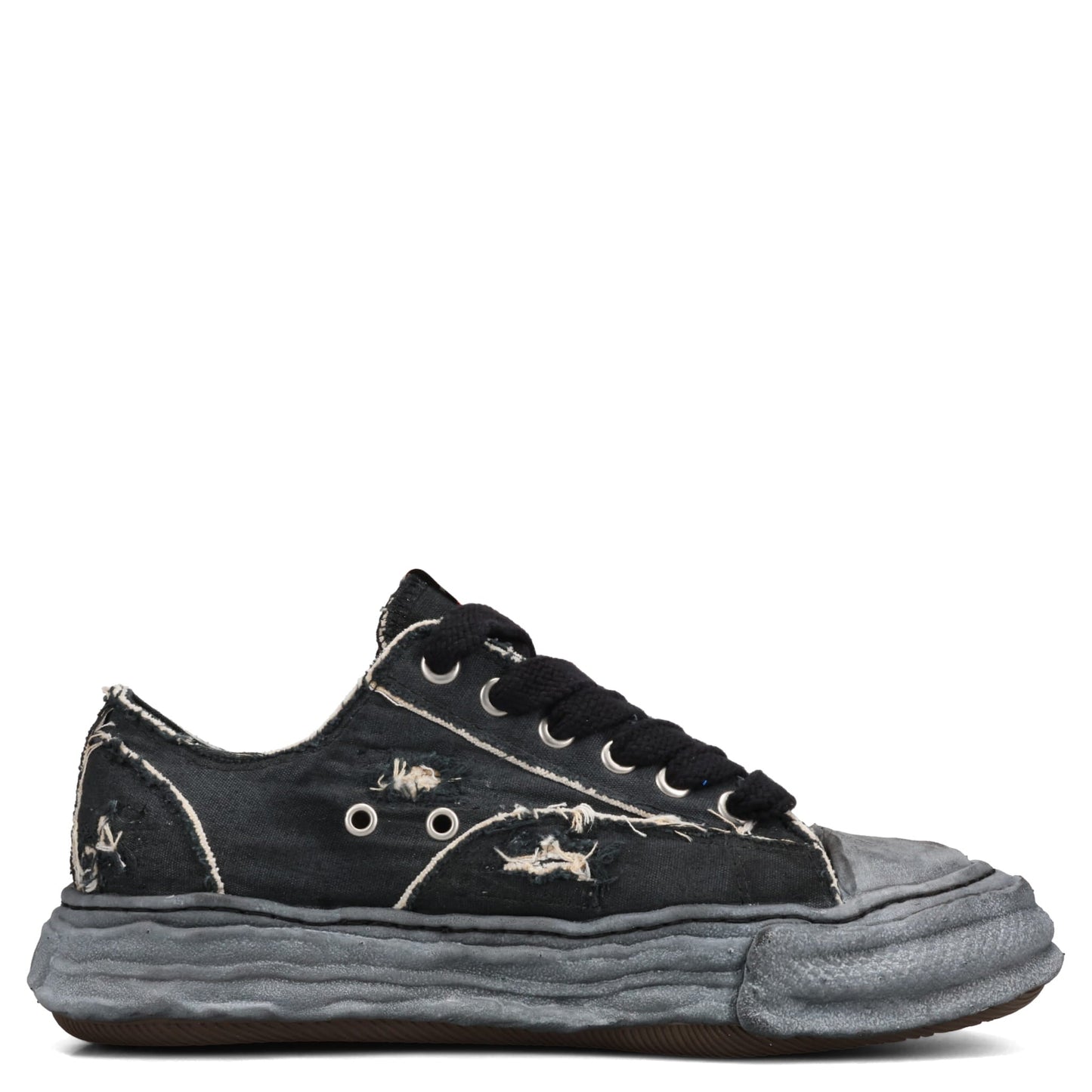 PETERSON23 / ORIGINAL SOLE RIPPING AND OVER DYEING CANVAS LOW -TOP SNEAKER / 129:BLK/BLK