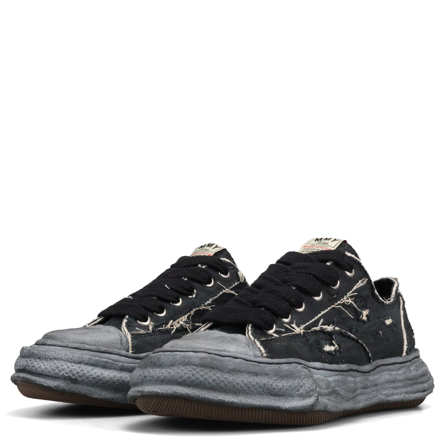 PETERSON23 / ORIGINAL SOLE RIPPING AND OVER DYEING CANVAS LOW -TOP SNEAKER / 129:BLK/BLK