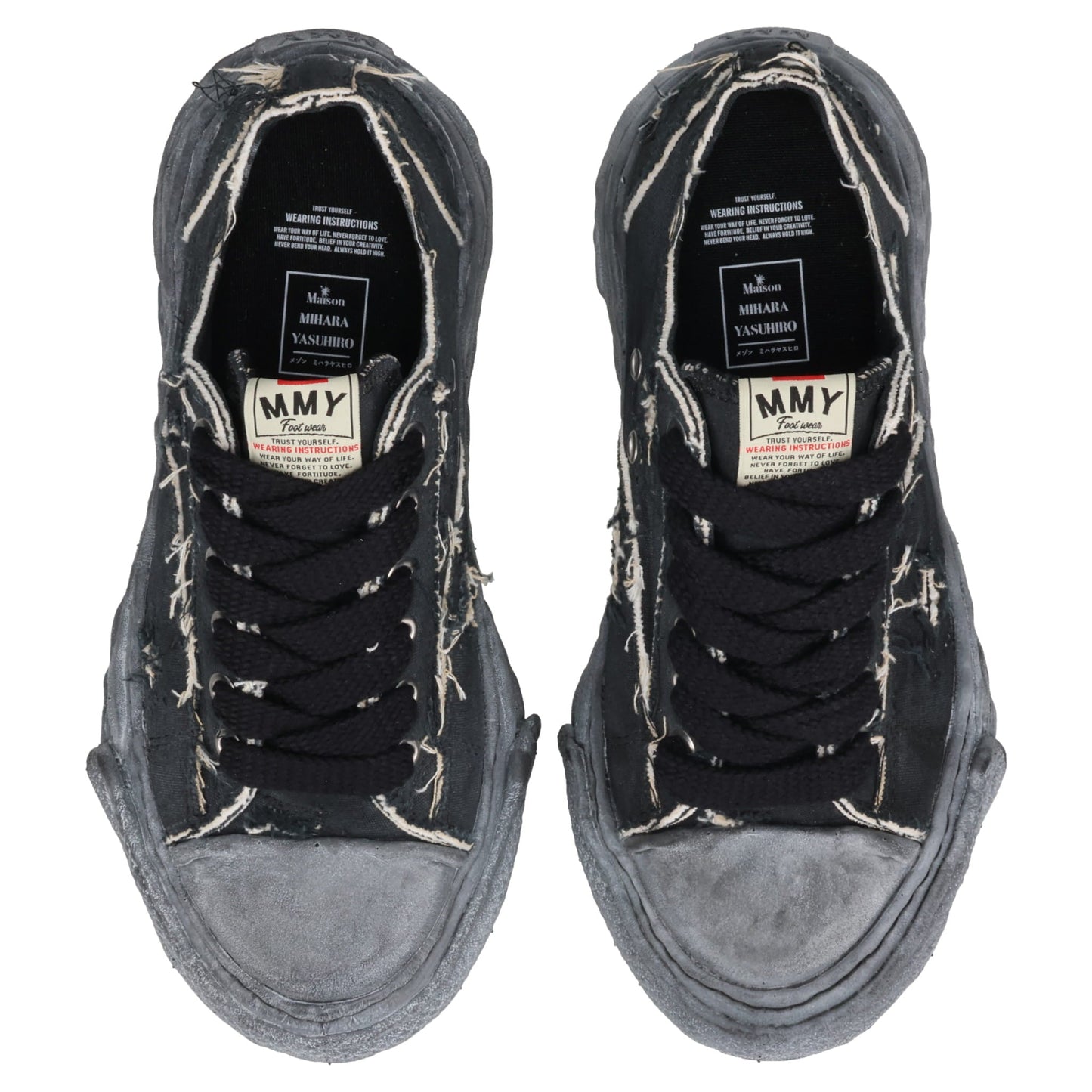PETERSON23 / ORIGINAL SOLE RIPPING AND OVER DYEING CANVAS LOW -TOP SNEAKER / 129:BLK/BLK