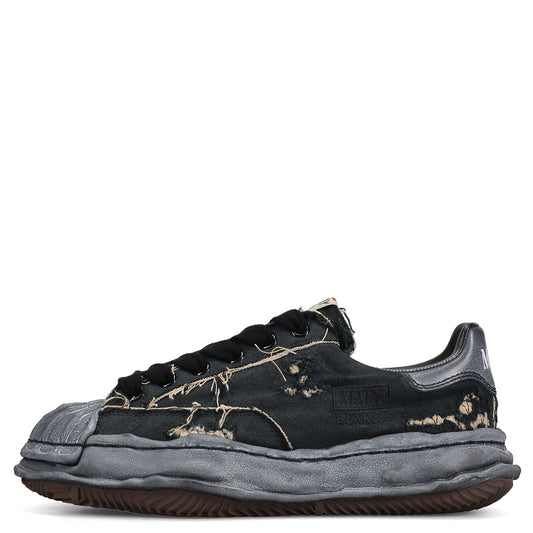 BLAKEY / ORIGINAL SOLE RIPPING AND OVER DYEING CANVAS LOW-TOP SNEAKER / 129:BLK/BLK