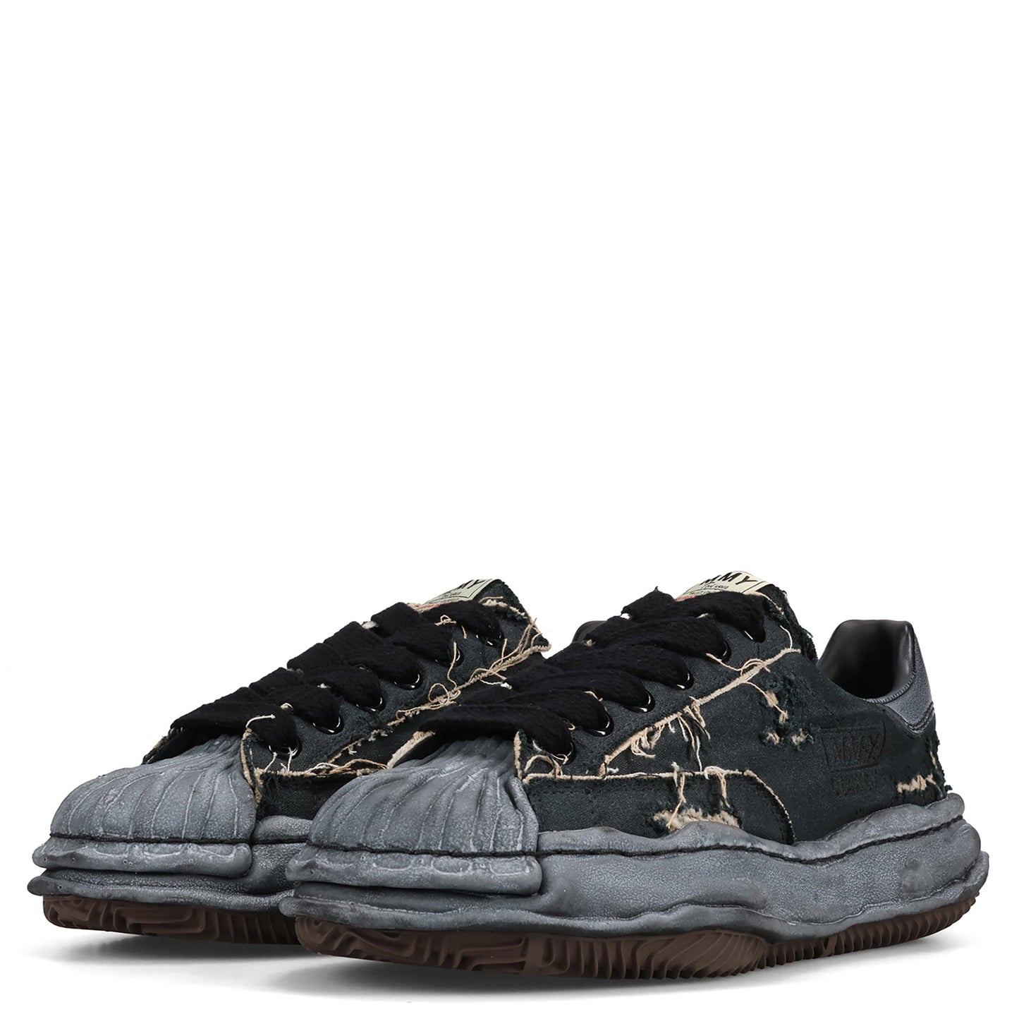 BLAKEY / ORIGINAL SOLE RIPPING AND OVER DYEING CANVAS LOW-TOP SNEAKER / 129:BLK/BLK