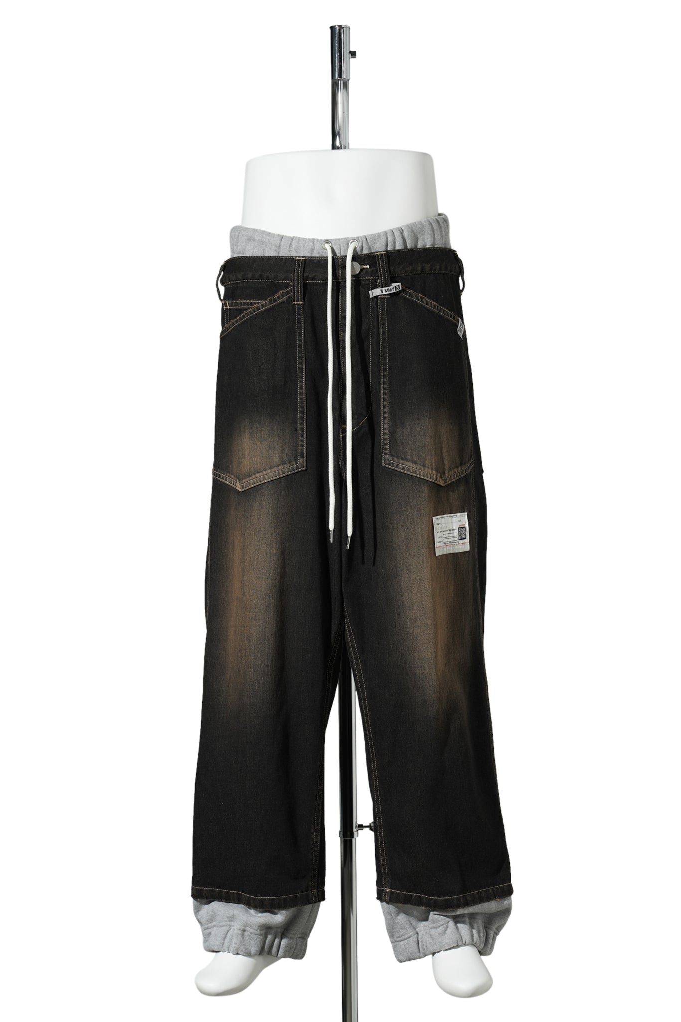 SWEAT COMBINED DENIM PANTS / BLACK