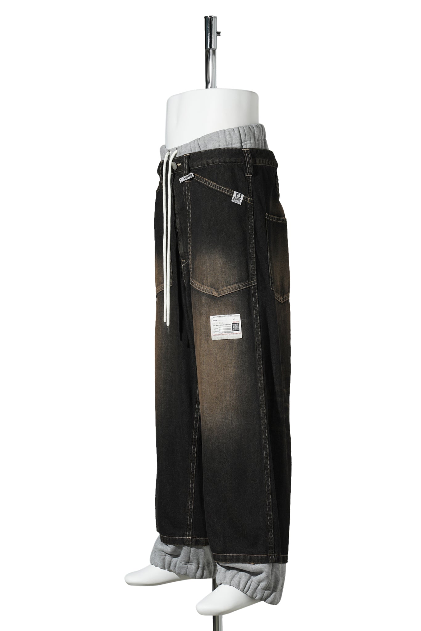 SWEAT COMBINED DENIM PANTS / BLACK