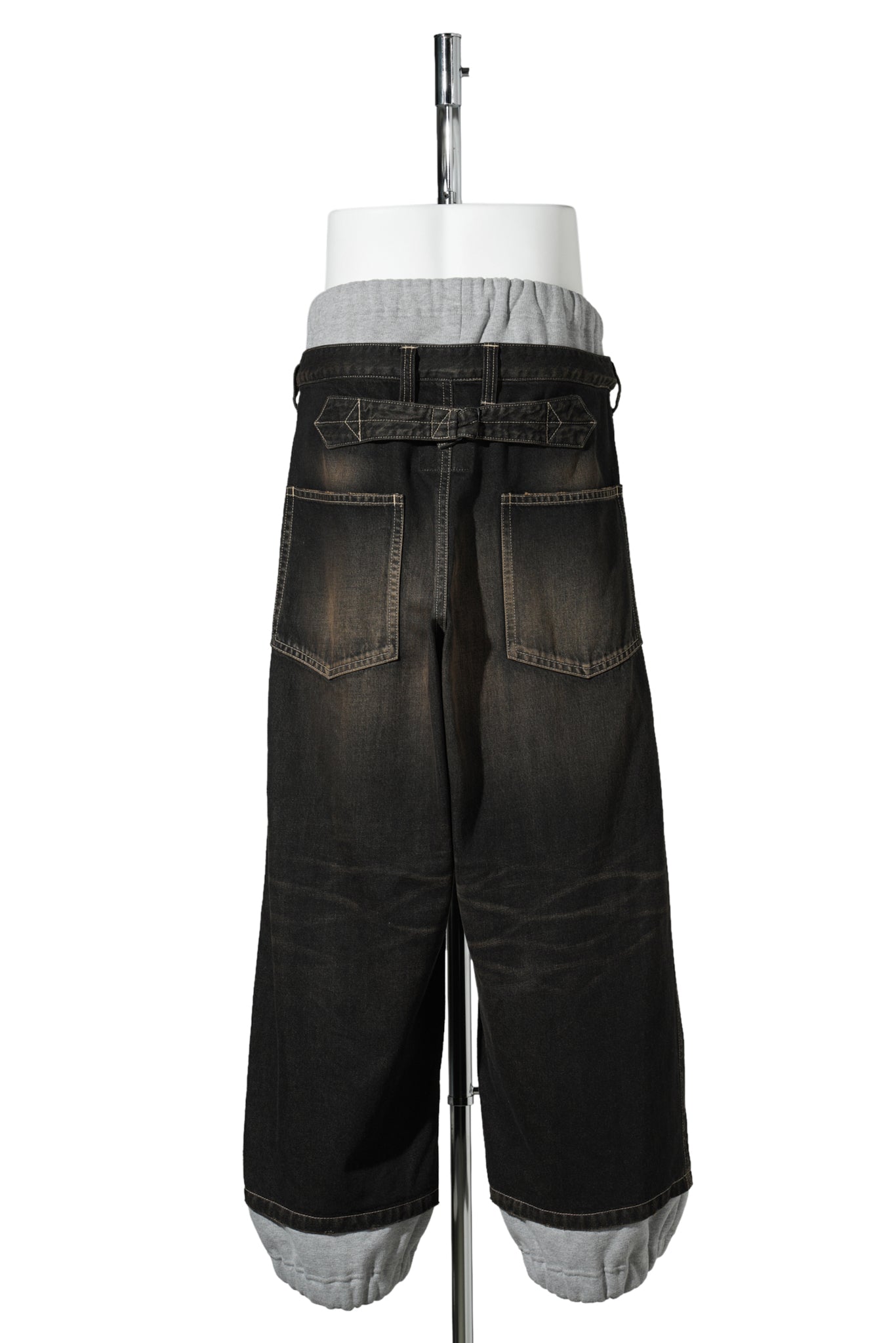 SWEAT COMBINED DENIM PANTS / BLACK