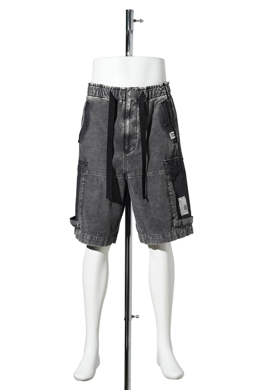 DAMAGED CARGO SHORT PANTS / BLACK