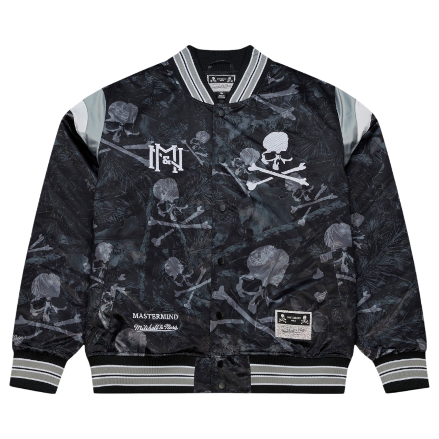 MASTERMIND WORLD x Mitchell & Ness  MSTRMNDxMN PRINT SATIN JKT / BLACK