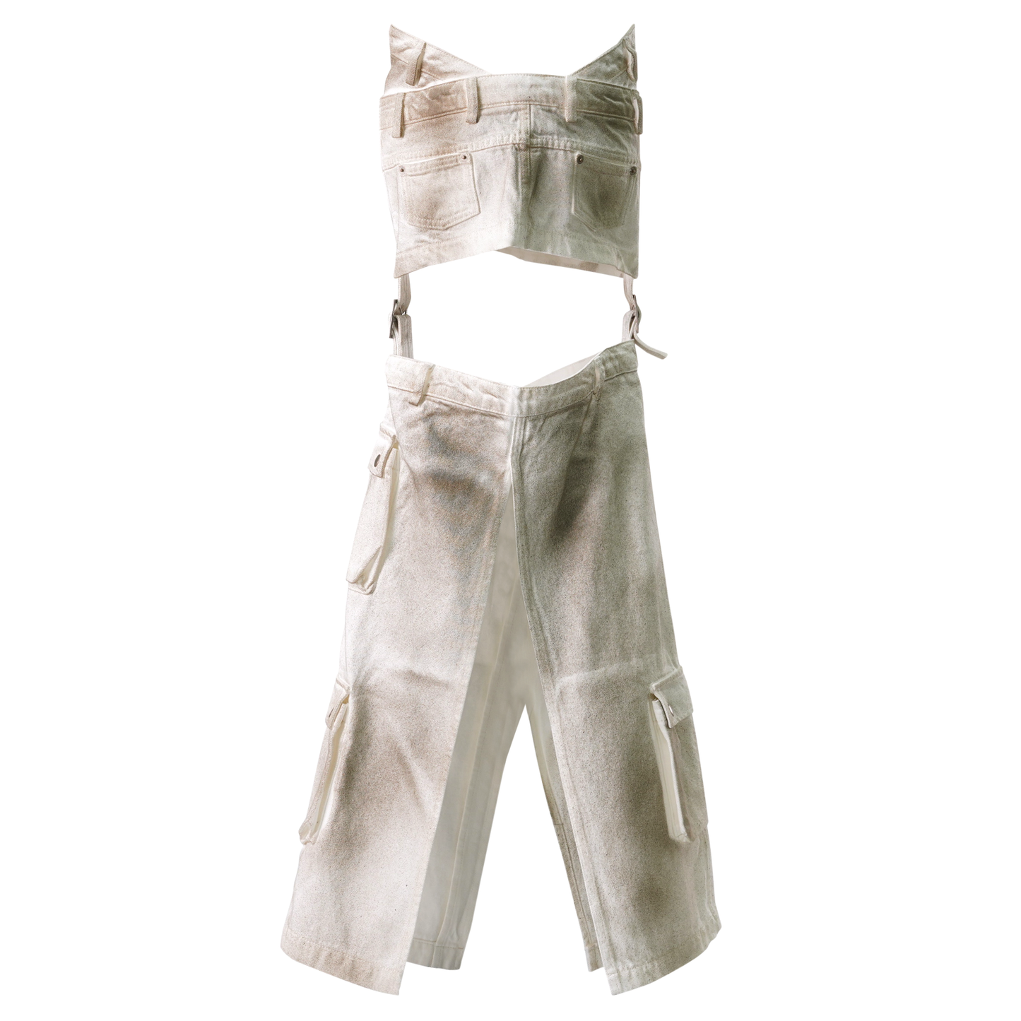 DUNGAREE SKIRT / WHITE WASH