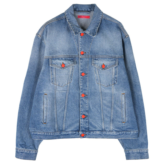 OVERSIZED DENIM JKT W/FRAYED LOGO / 0182:LIGHT BLUE