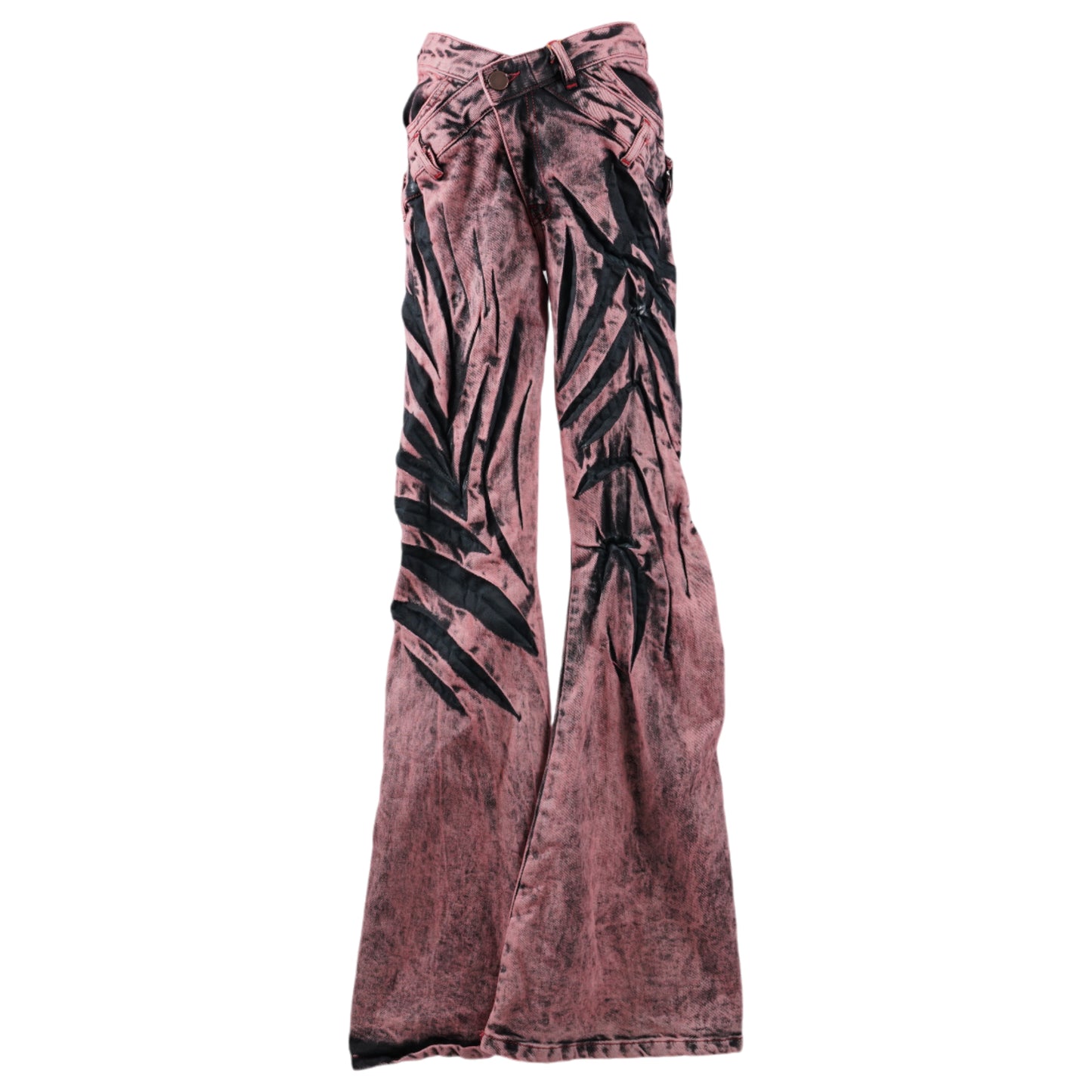 V-SHAPE FLARE JEANS WITH ANIMAL PATTERN WHISKERS / ROSÉ TWILIGHT