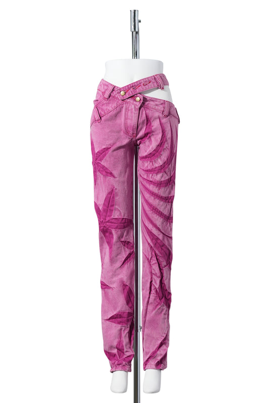 ASYMMETRICAL BIAS CUT SKINNY JEANS / FUCHSIA FADE