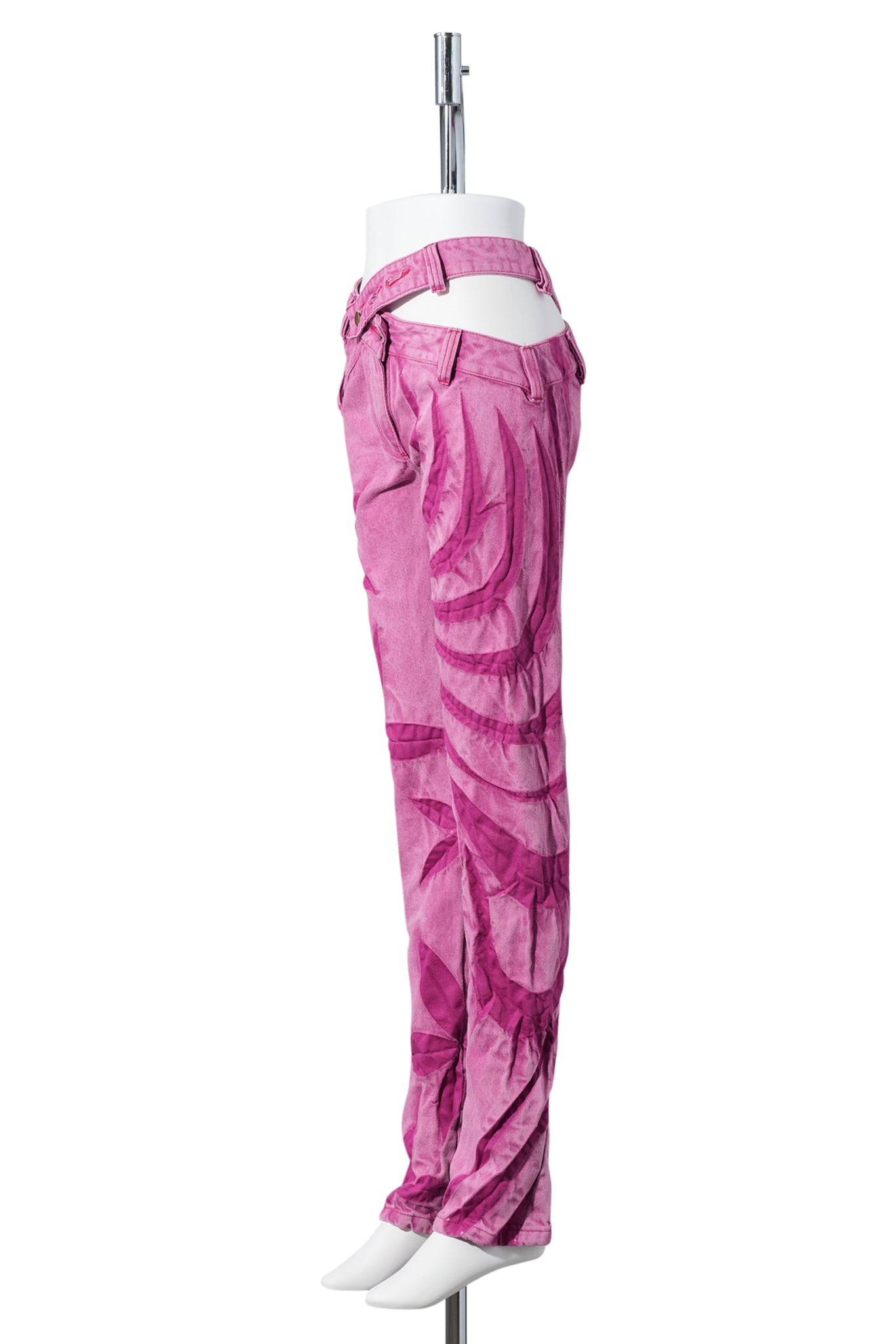ASYMMETRICAL BIAS CUT SKINNY JEANS / FUCHSIA FADE