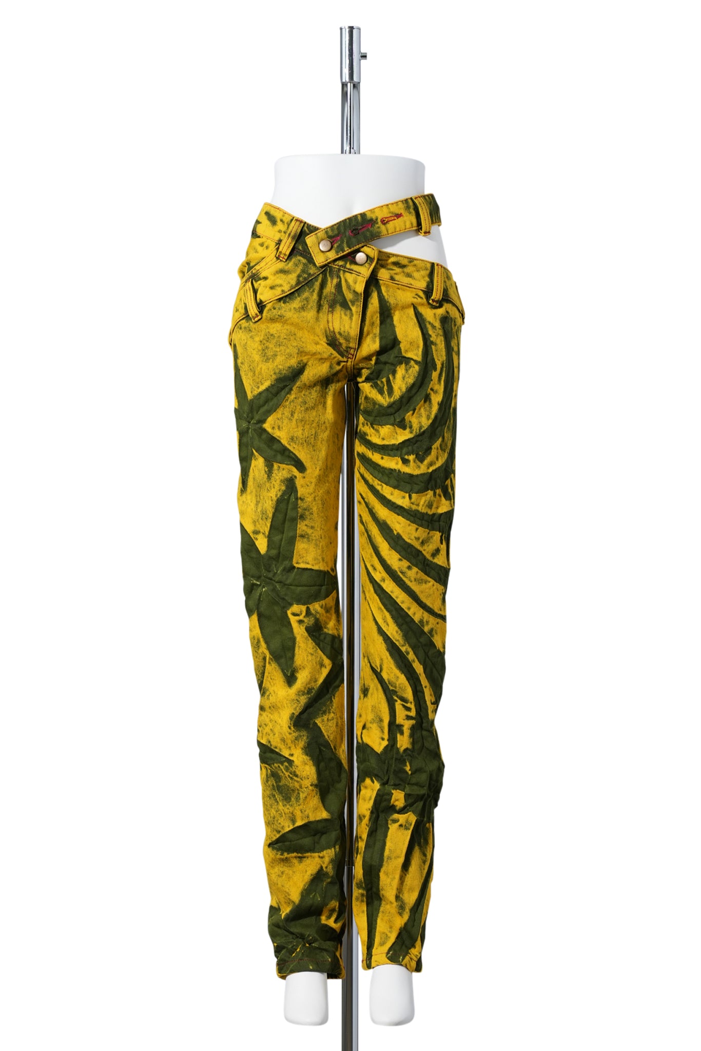 ASYMMETRICAL BIAS CUT SKINNY JEANS / SAFFRON KHAKI