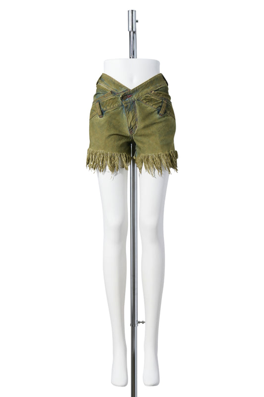 BIAS V SHAPE MINI SHORTS / BLUE CAMEL