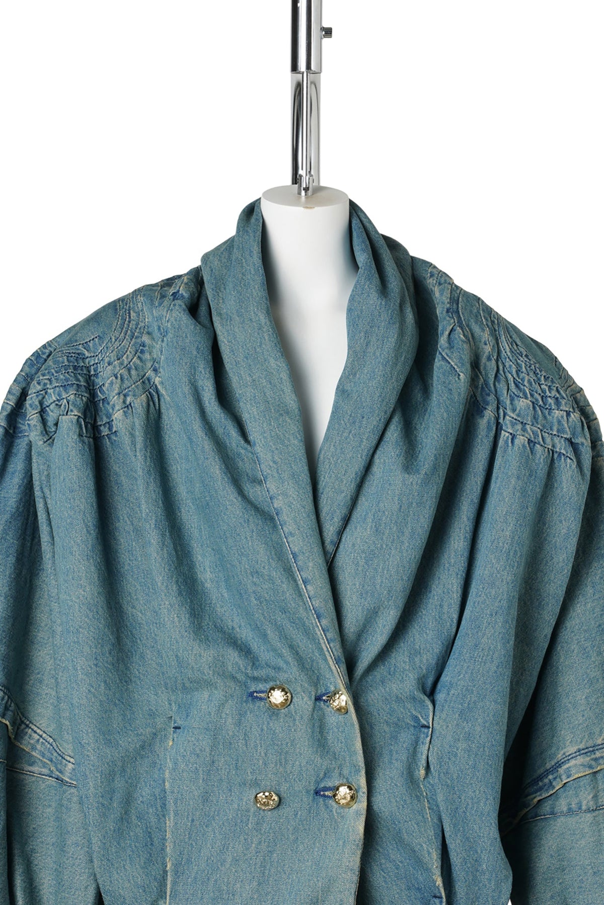 SWIRL SHOULDER COCOON JACKET / DIRTY LIGHT INDIGO