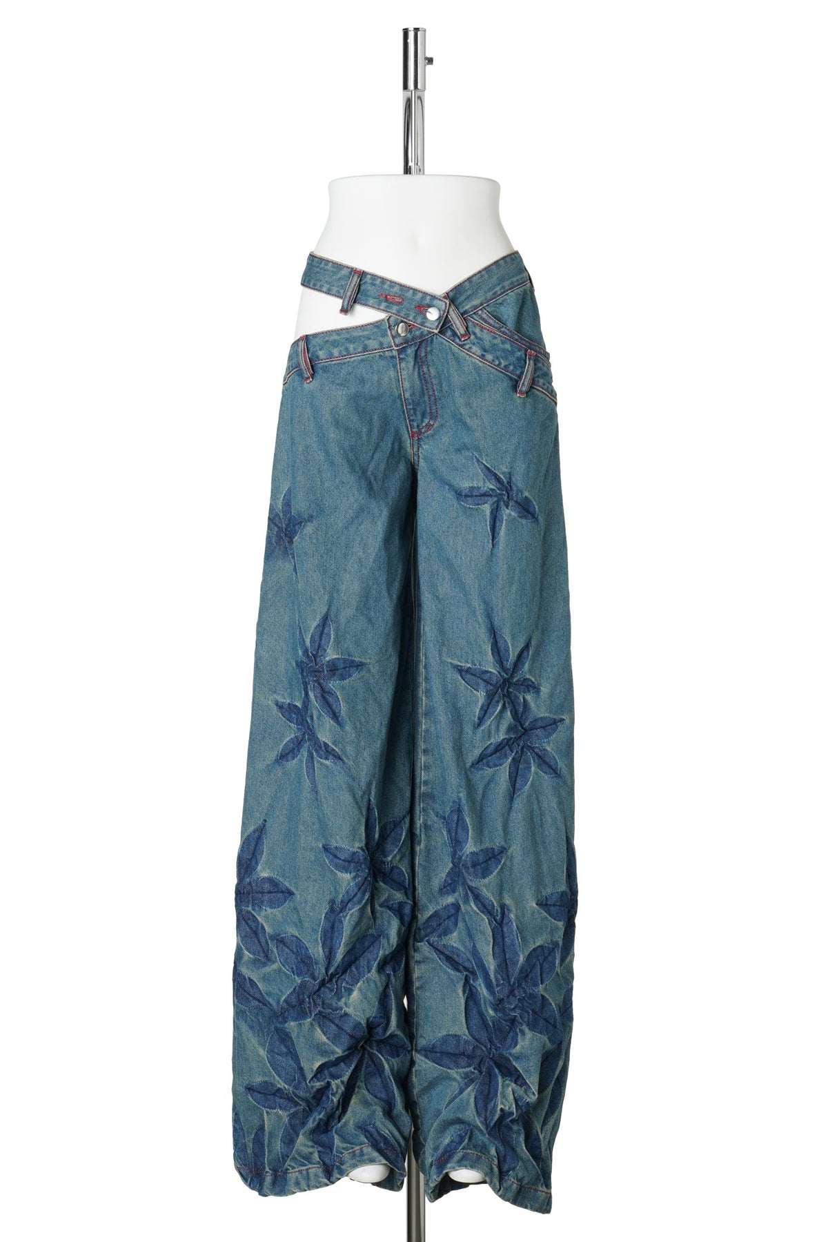 FLORAL WIDE LEG JEANS / NIGHT BLUE