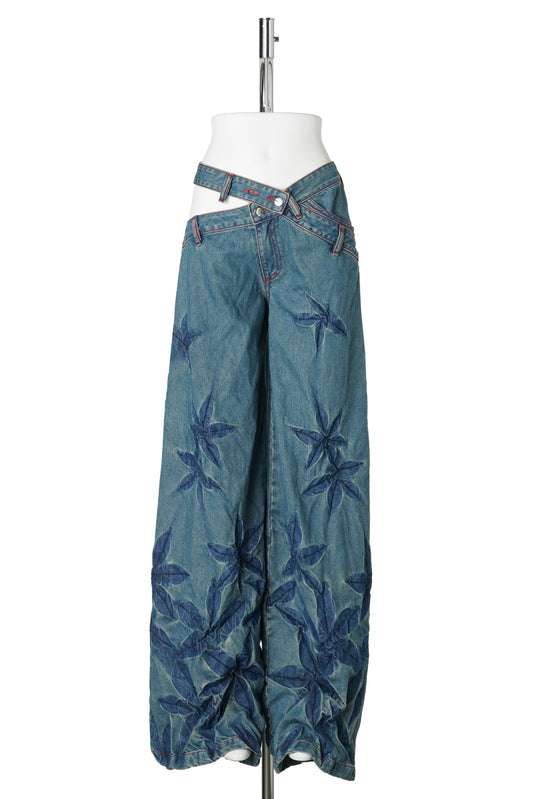 FLORAL WIDE LEG JEANS / NIGHT BLUE