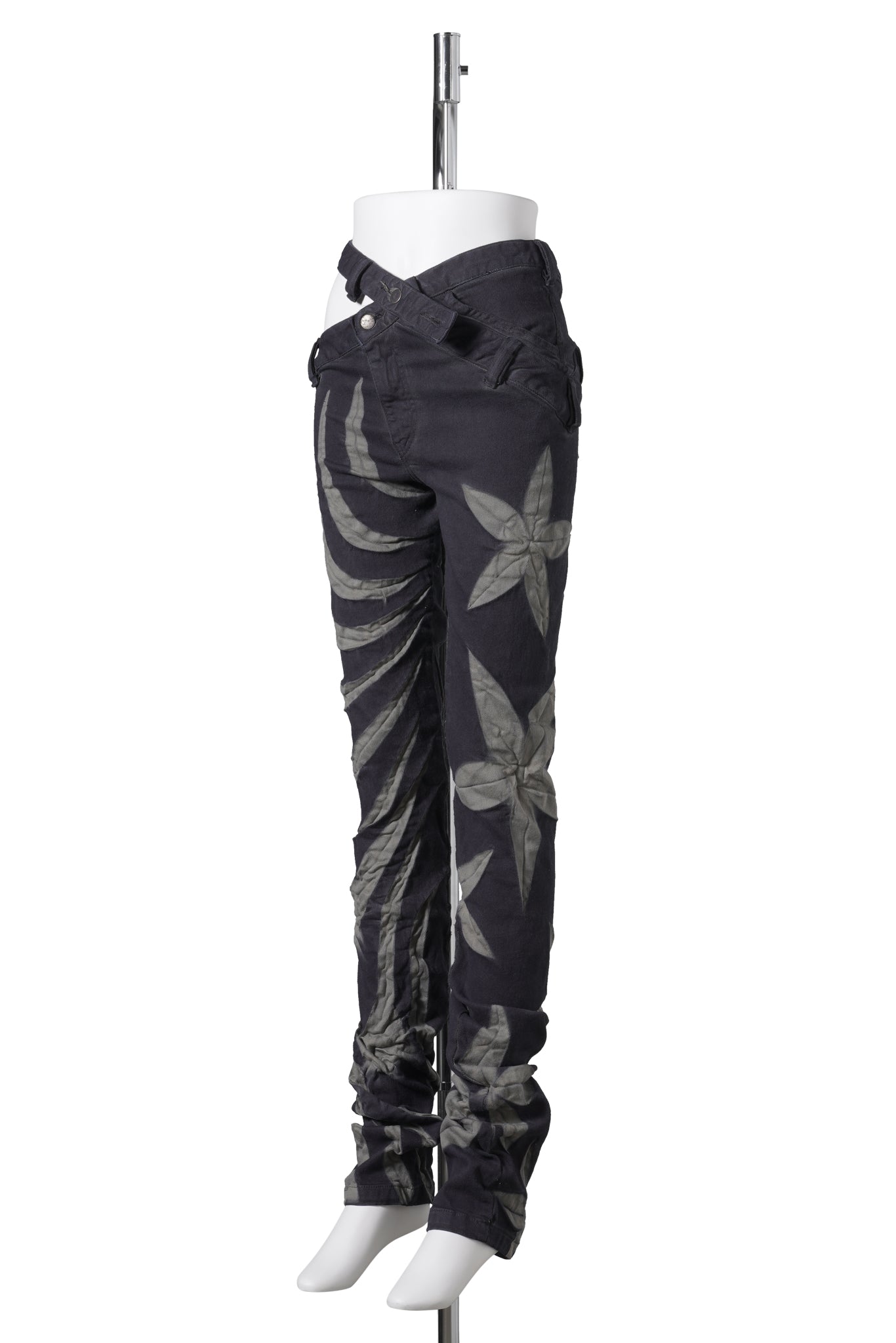 ASYMMETRIC TRIBAL FLOWER SKINNY JEANS / DROWNED NAVY