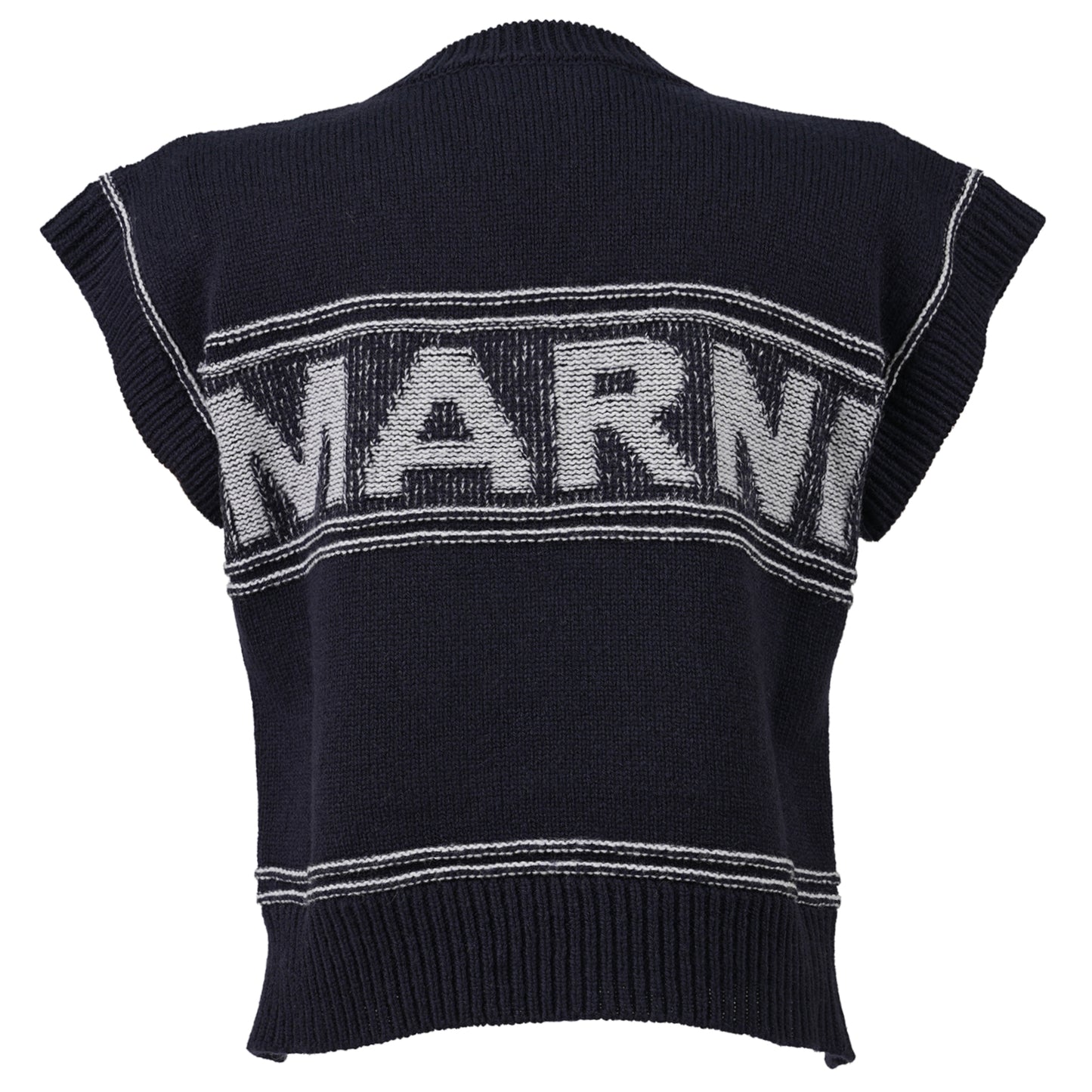 MARNI LOGO VIRGIN WOOL GAUGE 5 MAGLIA COLLO V / 00B81:LIGHT NAVY