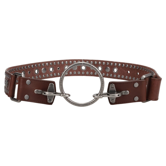 STUDDED O RING BELT - WIDE / BROWN