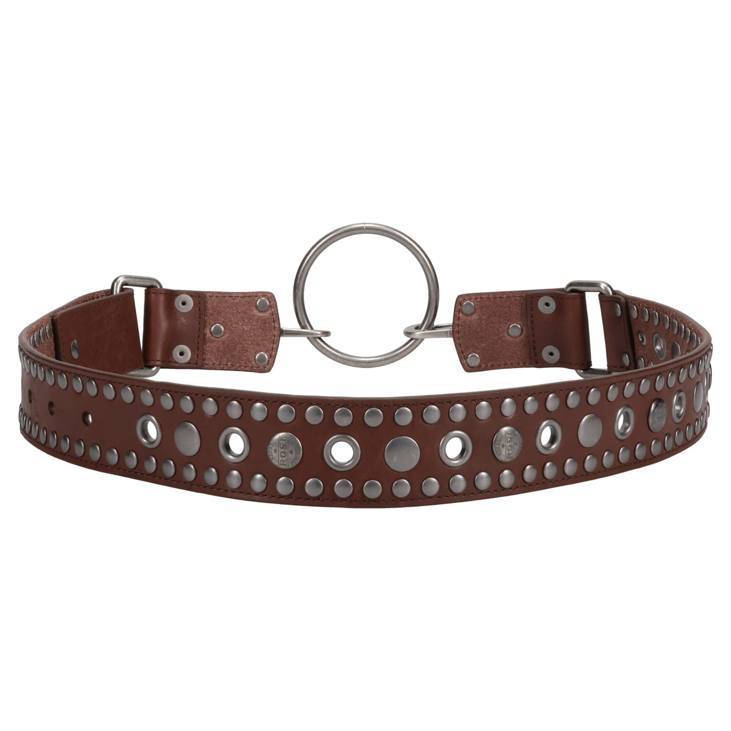 STUDDED O RING BELT - WIDE / BROWN