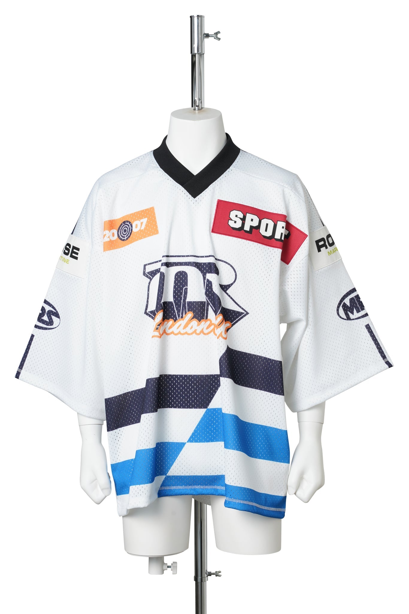 WOVEN OVERSIZED HOCKEY TOP / WHITE BLUE