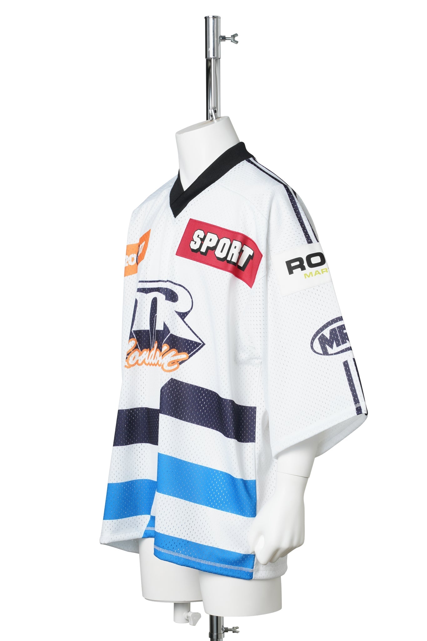 WOVEN OVERSIZED HOCKEY TOP / WHITE BLUE
