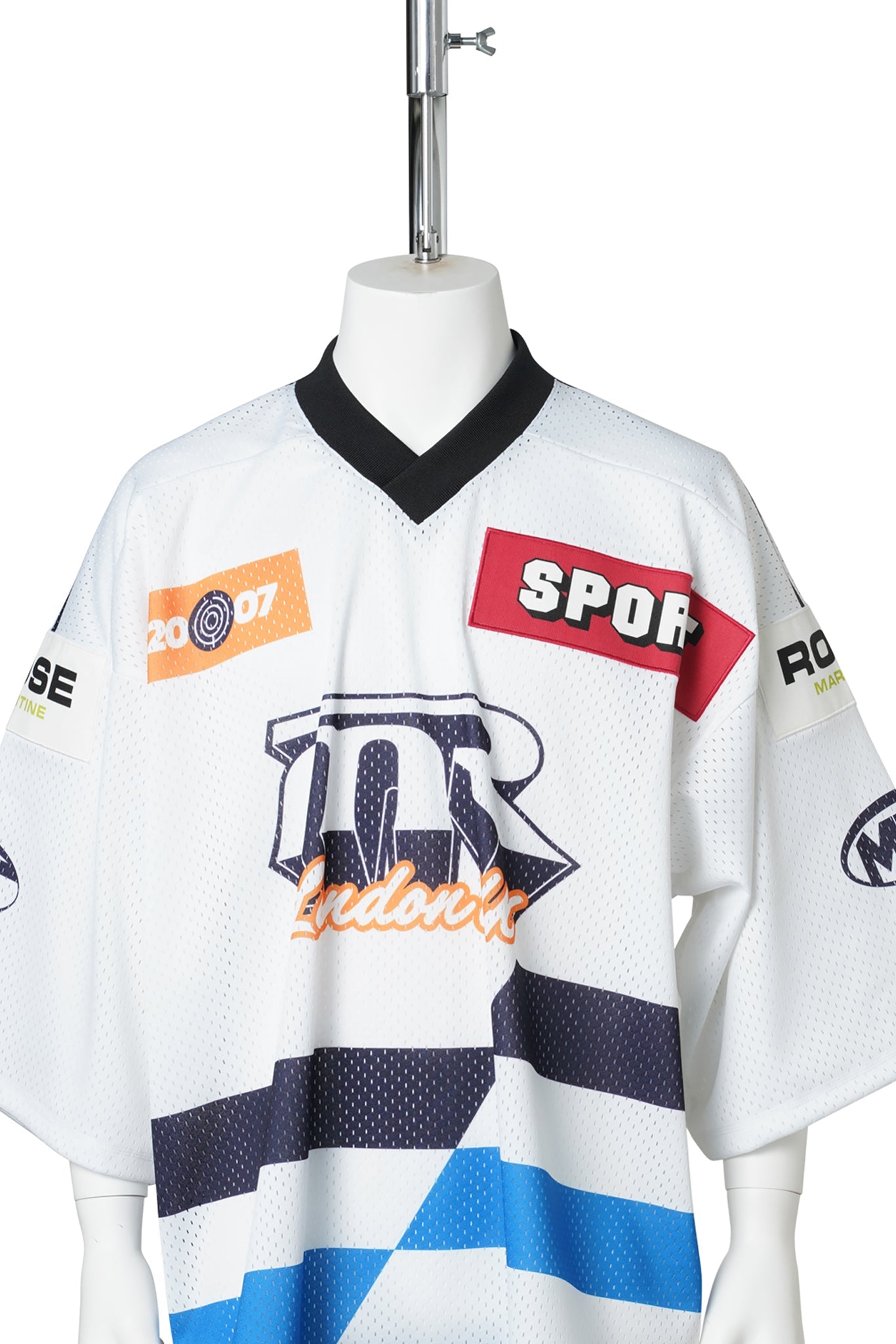 WOVEN OVERSIZED HOCKEY TOP / WHITE BLUE
