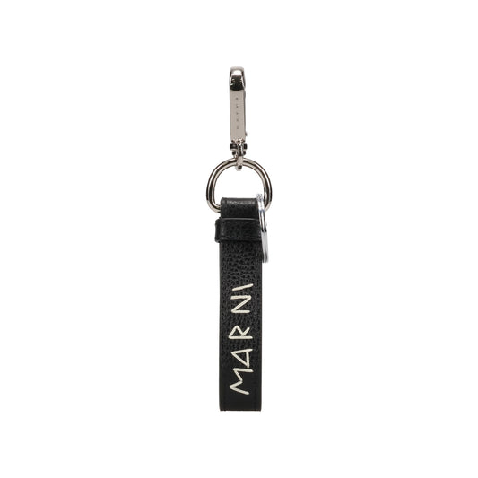 BLACK LEATHER KEYRING WITH MARNI MENDING EMBROIDERY / 00N99