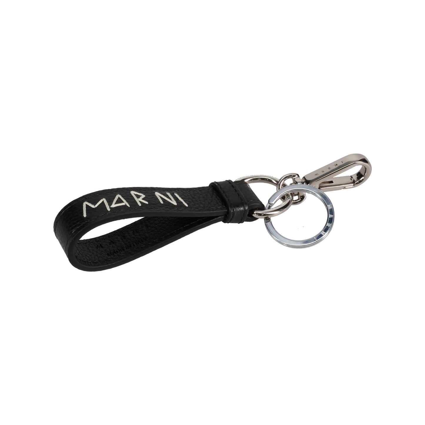 BLACK LEATHER KEYRING WITH MARNI MENDING EMBROIDERY / 00N99