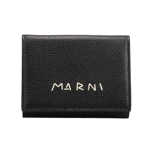 BLACK LEATHER TRIFOLD WALLET WITH MARNI MENDING EMBROIDERY / 00N99