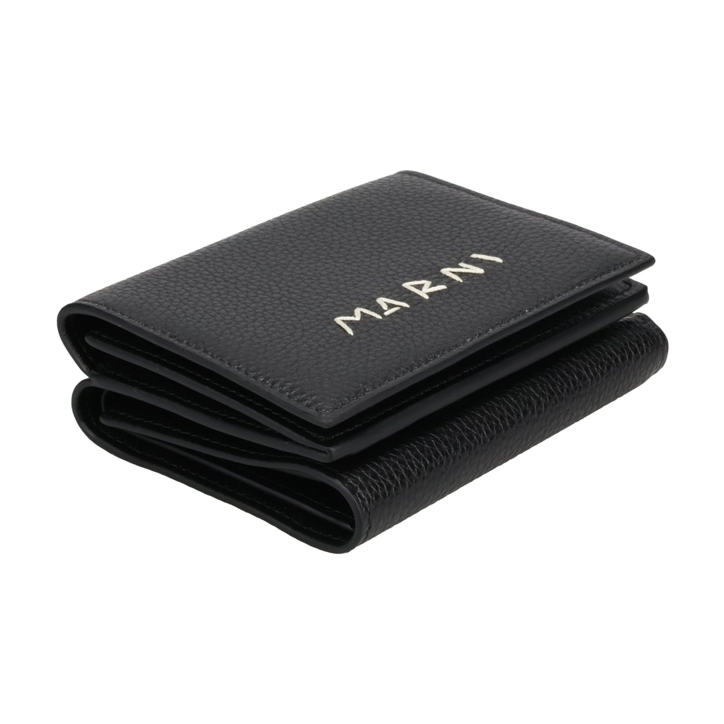 BLACK LEATHER TRIFOLD WALLET WITH MARNI MENDING EMBROIDERY / 00N99