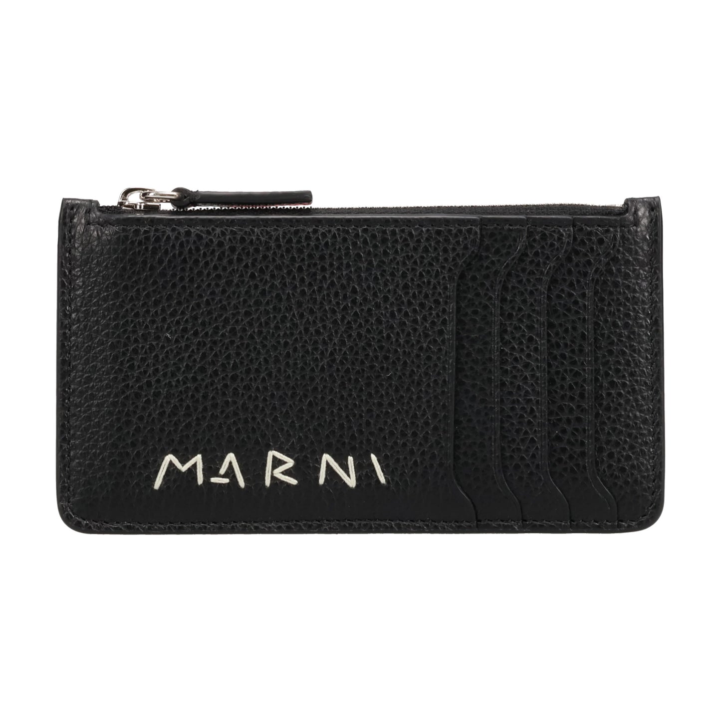 BLACK LEATHER CARD CASE WITH MARNI MENDING EMBROIDERY / 00N99