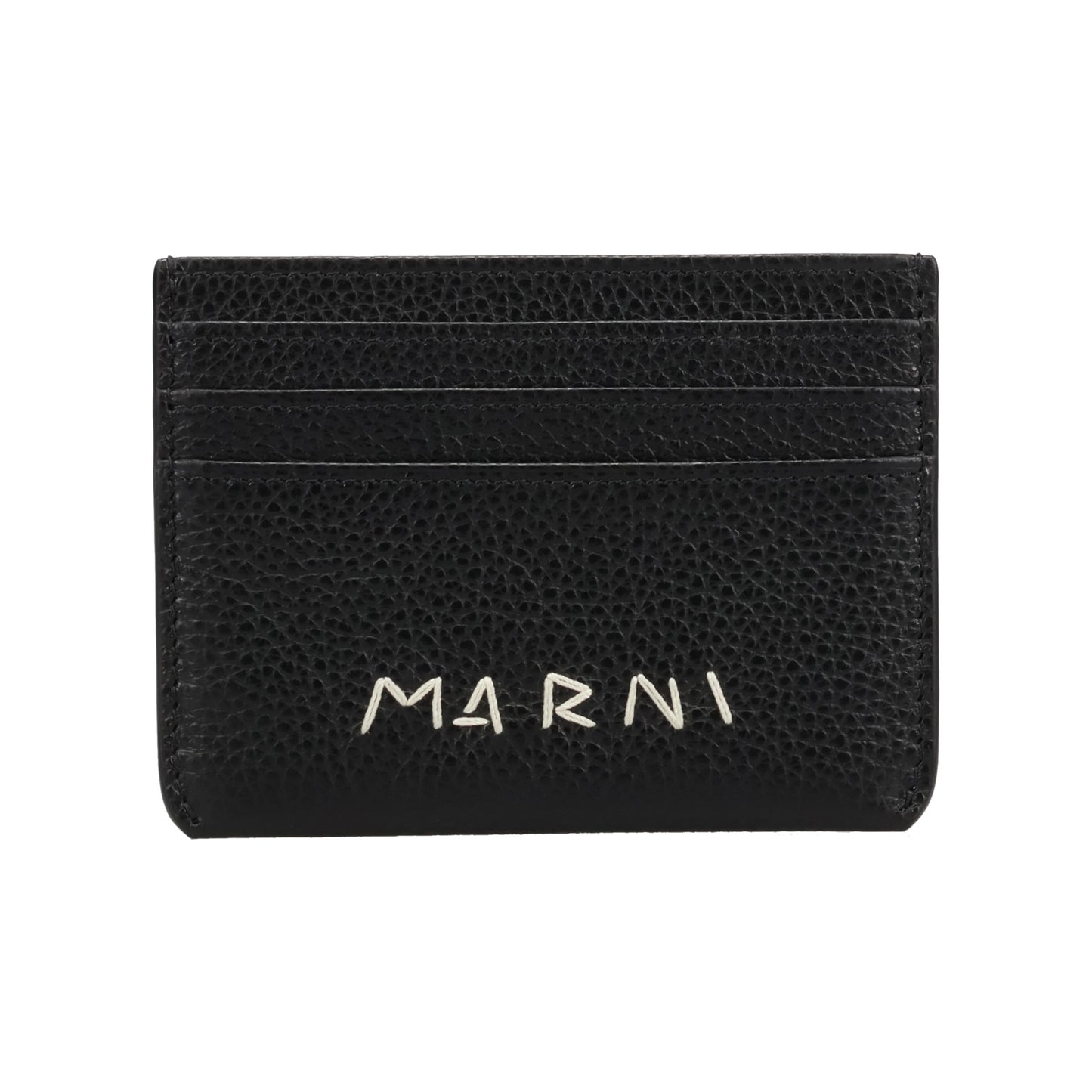 BLACK LEATHER CARDHOLDER WITH MARNI MENDING EMBROIDERY / 00N99