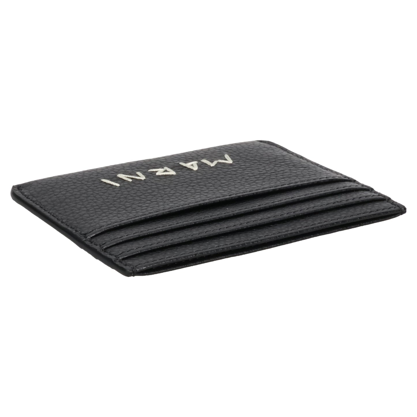 BLACK LEATHER CARDHOLDER WITH MARNI MENDING EMBROIDERY / 00N99