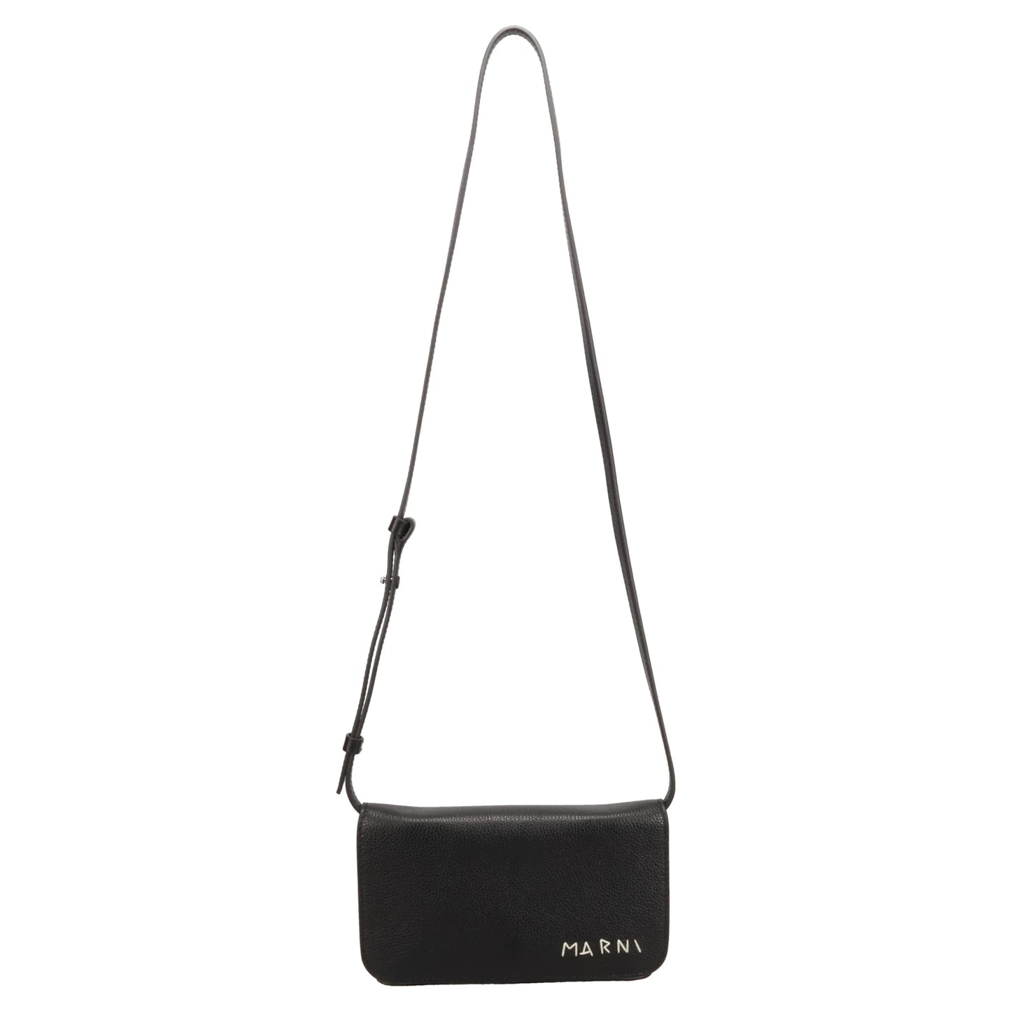 BLACK LEATHER SHOULDER BAG WITH MARNI MENDING EMBROIDERY / 00N99