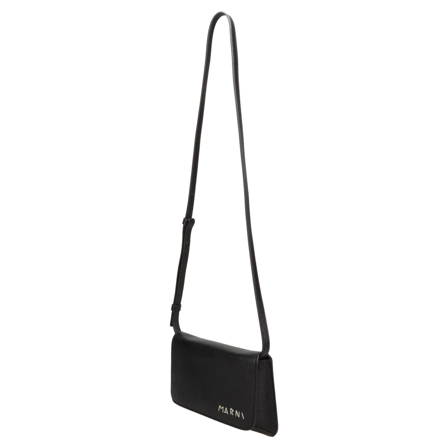 BLACK LEATHER SHOULDER BAG WITH MARNI MENDING EMBROIDERY / 00N99