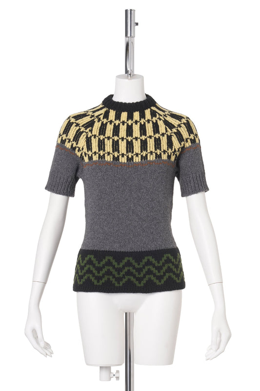 GREY WOOL JUMPER WITH GEOMETRIC MOTIF / J2N60:GRAPHITE