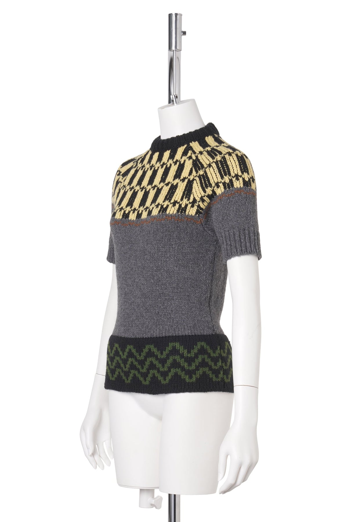 GREY WOOL JUMPER WITH GEOMETRIC MOTIF / J2N60:GRAPHITE