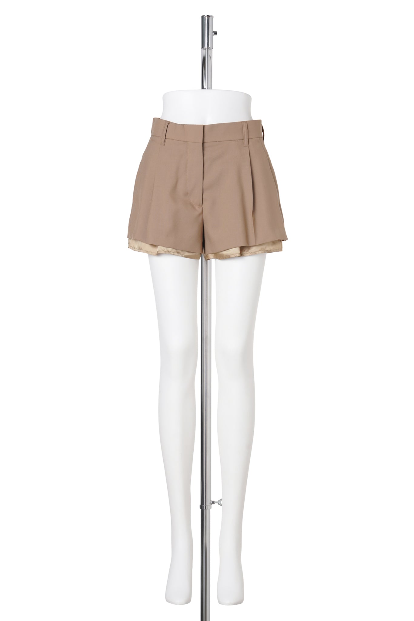 BROWN WOOL SHORTS WITH EXPOSED LINING / OOW78:BISCUIT