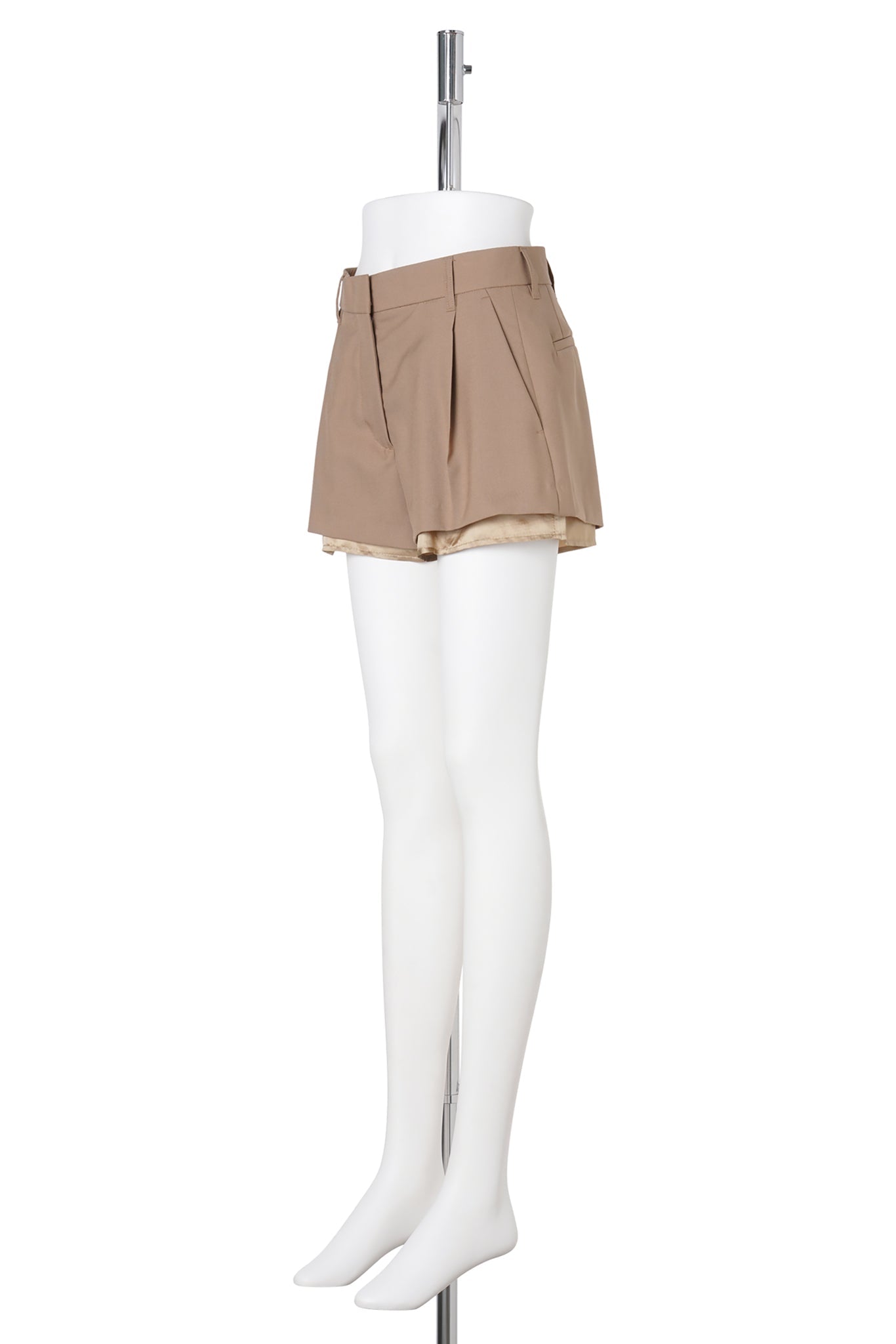 BROWN WOOL SHORTS WITH EXPOSED LINING / OOW78:BISCUIT