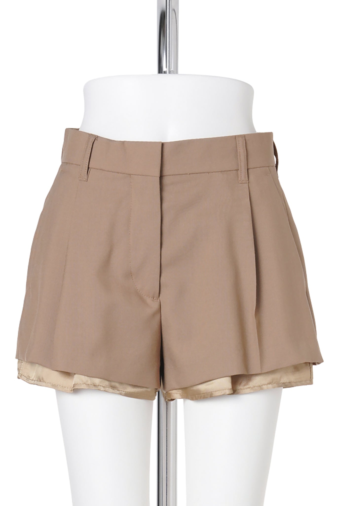 BROWN WOOL SHORTS WITH EXPOSED LINING / OOW78:BISCUIT
