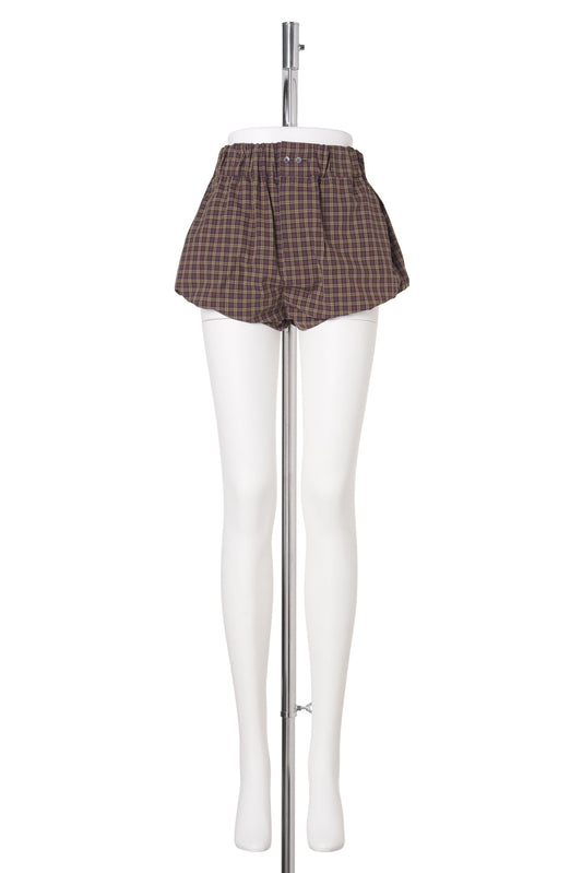 PURPLE POPLIN BLOOMERS WITH CHECKED PATTERN / CHM61:TEAK