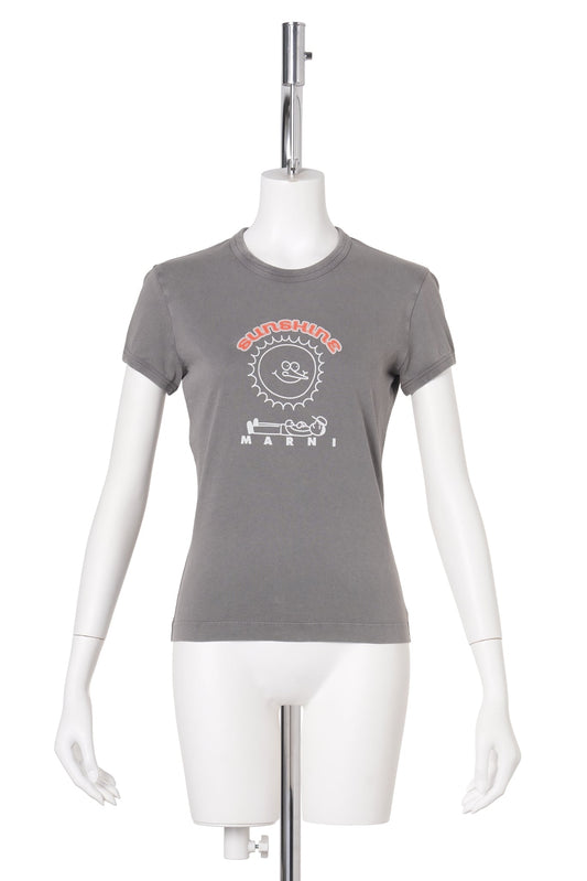 GREY COTTON T-SHIRT WITH SUNSHINE PRINT / TCN55:TRUFFLE