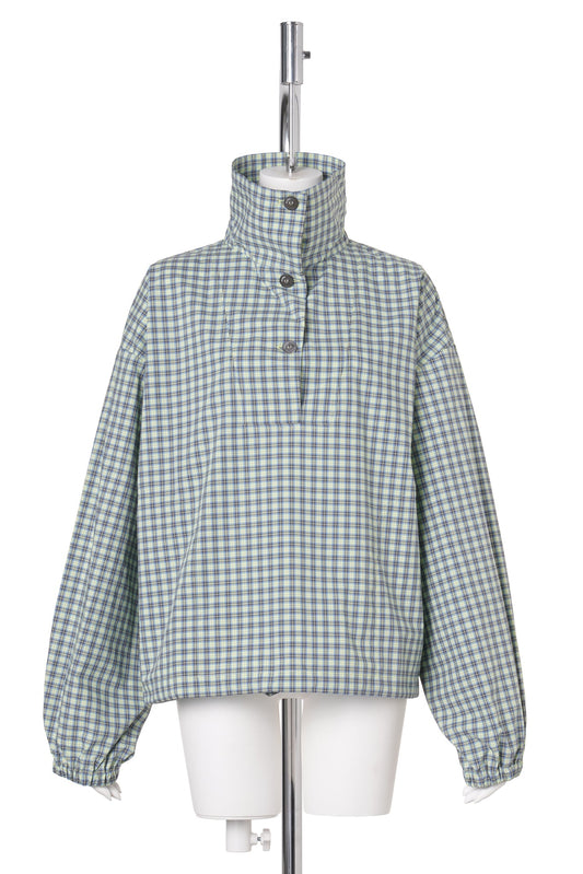 GREEN CHECKED POPLIN BLOUSE WITH HIGH NECK / CHY48:ACID
