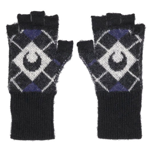 MOON ARGYLE KNIT FINGERLESS GLOVES / BK99:BLACK