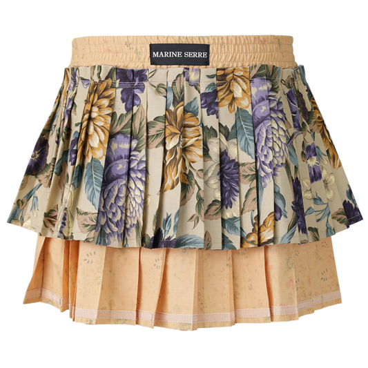 UPCYCLED FLORAL LINEN PLEATED SKIRT / BG21:GRAVEL