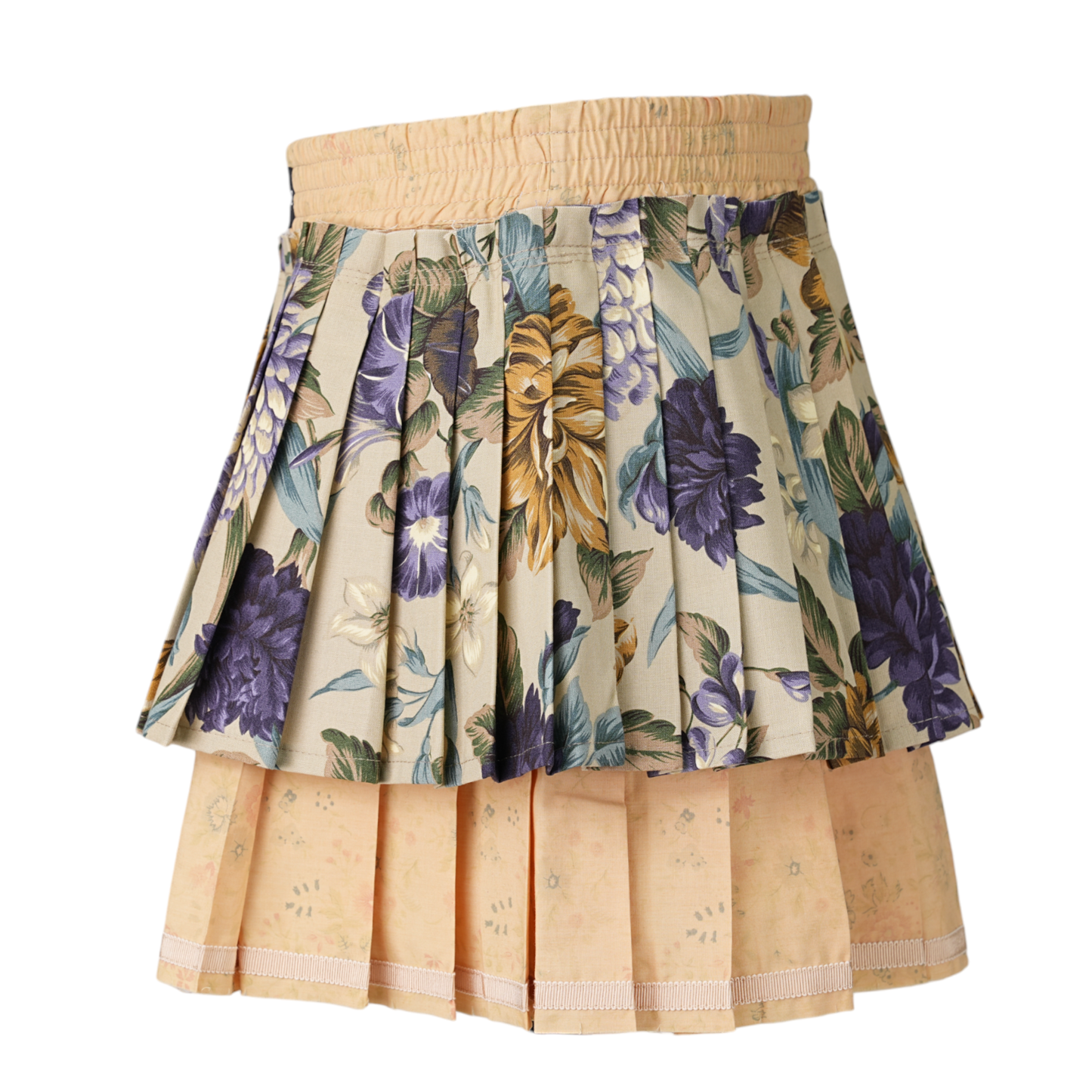 UPCYCLED FLORAL LINEN PLEATED SKIRT / BG21:GRAVEL