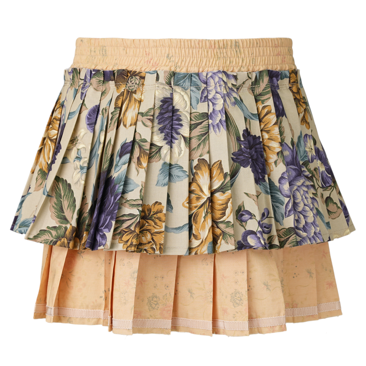 UPCYCLED FLORAL LINEN PLEATED SKIRT / BG21:GRAVEL