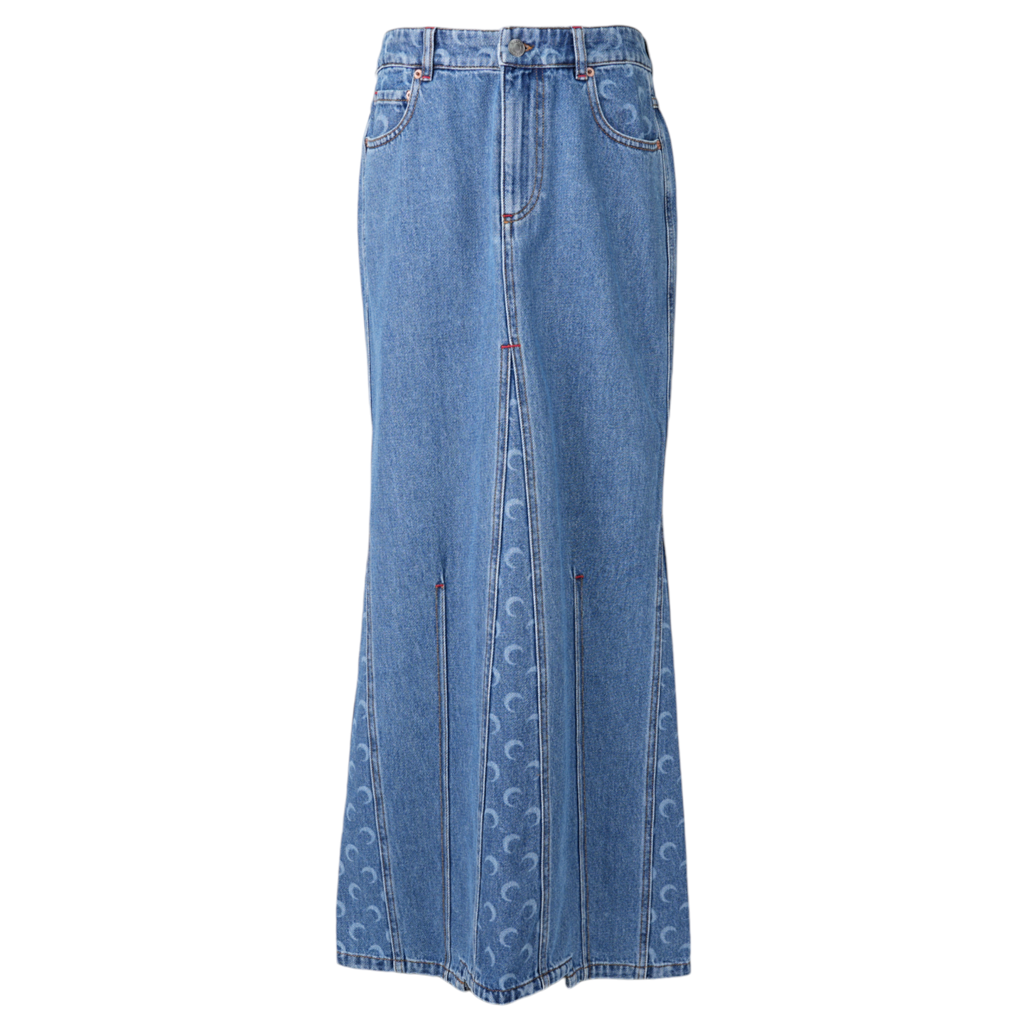 MOON LASER DENIM LONG SKIRT / BL05:LIGHT BLUE