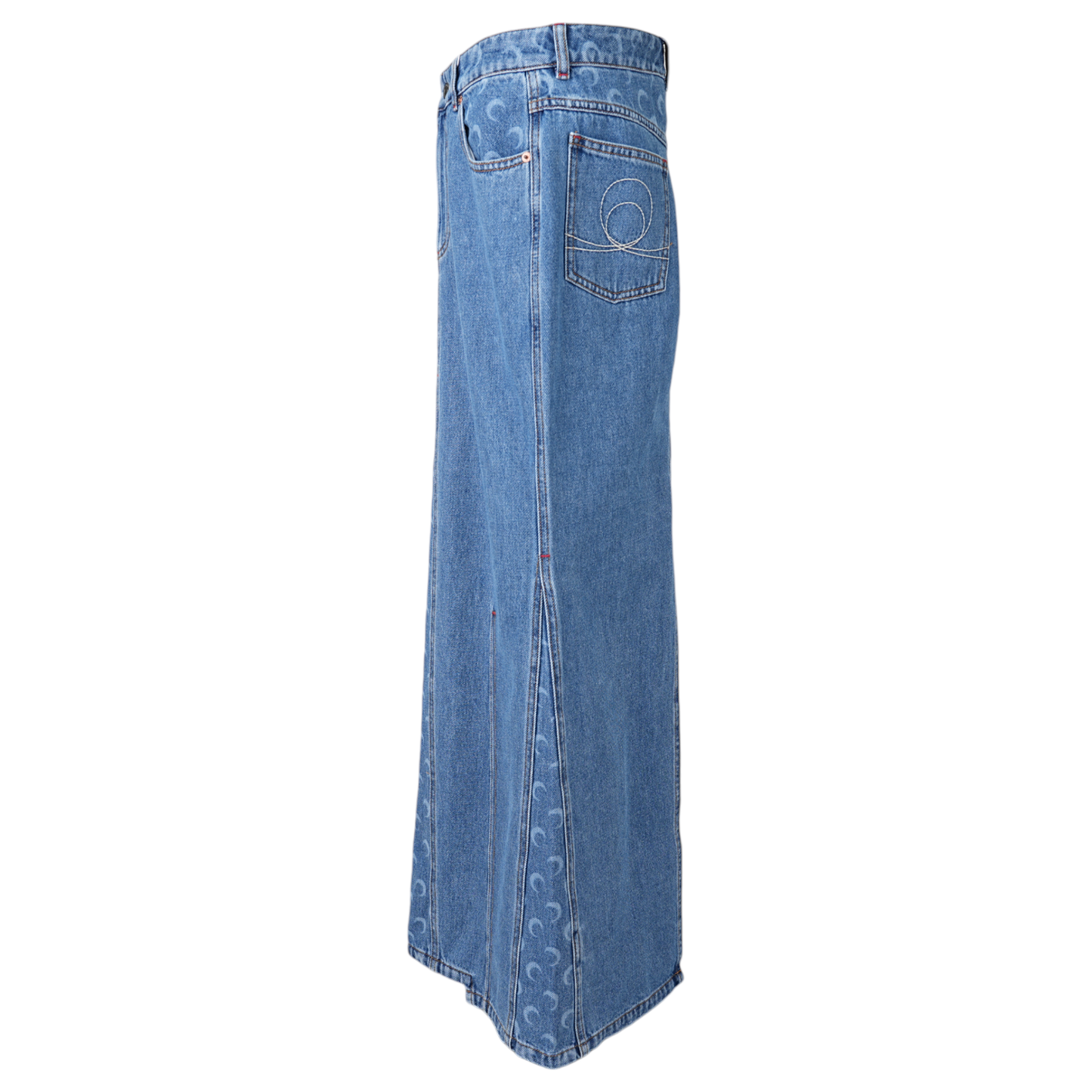 MOON LASER DENIM LONG SKIRT / BL05:LIGHT BLUE